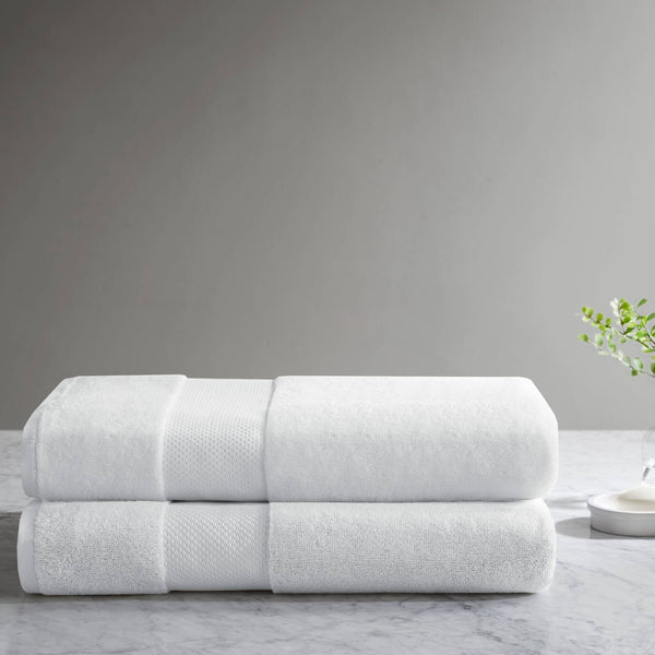 JLA Home Madison Park Signature - 100% Turkish Cotton Bath Sheet Set — Spa-Soft Low-Twist Plush, Highly Absorbent Dobby Border, OEKO-TEX Approved White MPS73-531
