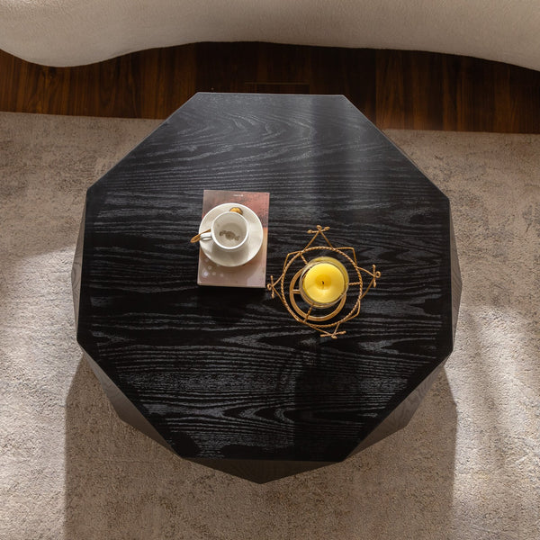 English Elm 38"Three-dimensional Embossed Retro Coffee Table Black Top, Antique American Style, Durable Craftsmanship (96) W757134932