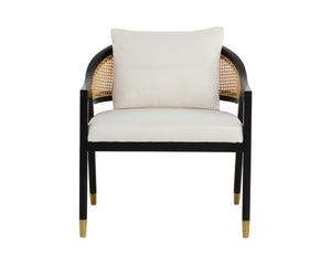 Sunpan Kirsten Lounge Chair - Coastal Elegance with Rattan Backrest & Matte Black Frame for Every Space Linoso Ivory