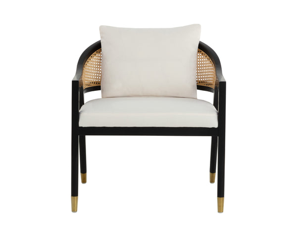 Sunpan Kirsten Lounge Chair - Coastal Elegance with Rattan Backrest & Matte Black Frame for Every Space Linoso Ivory
