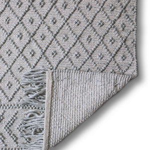 English Elm Millow Handwoven 8x10 Silver Wool Blend Area Rug with Geometric Pattern & Hand-Knotted Fringe B136P188401