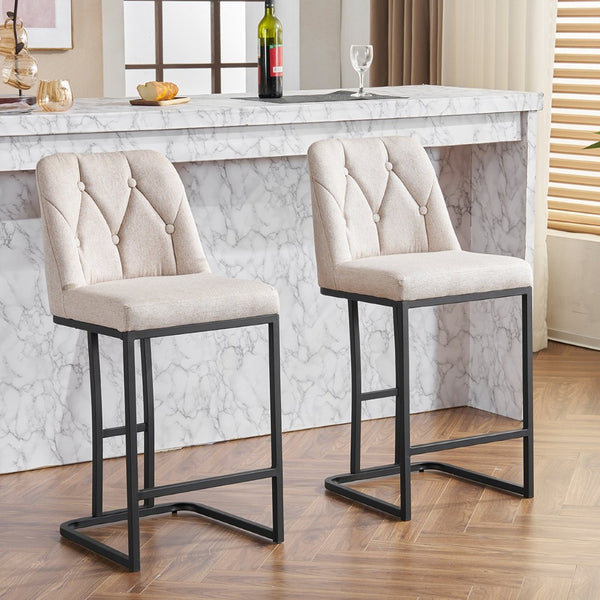 English Elm Set Of 2 Modern Upholstered Counter-Height Bar Stools With Button-Tufted Backrest - Beige Elegance W1901P225271-GIGA