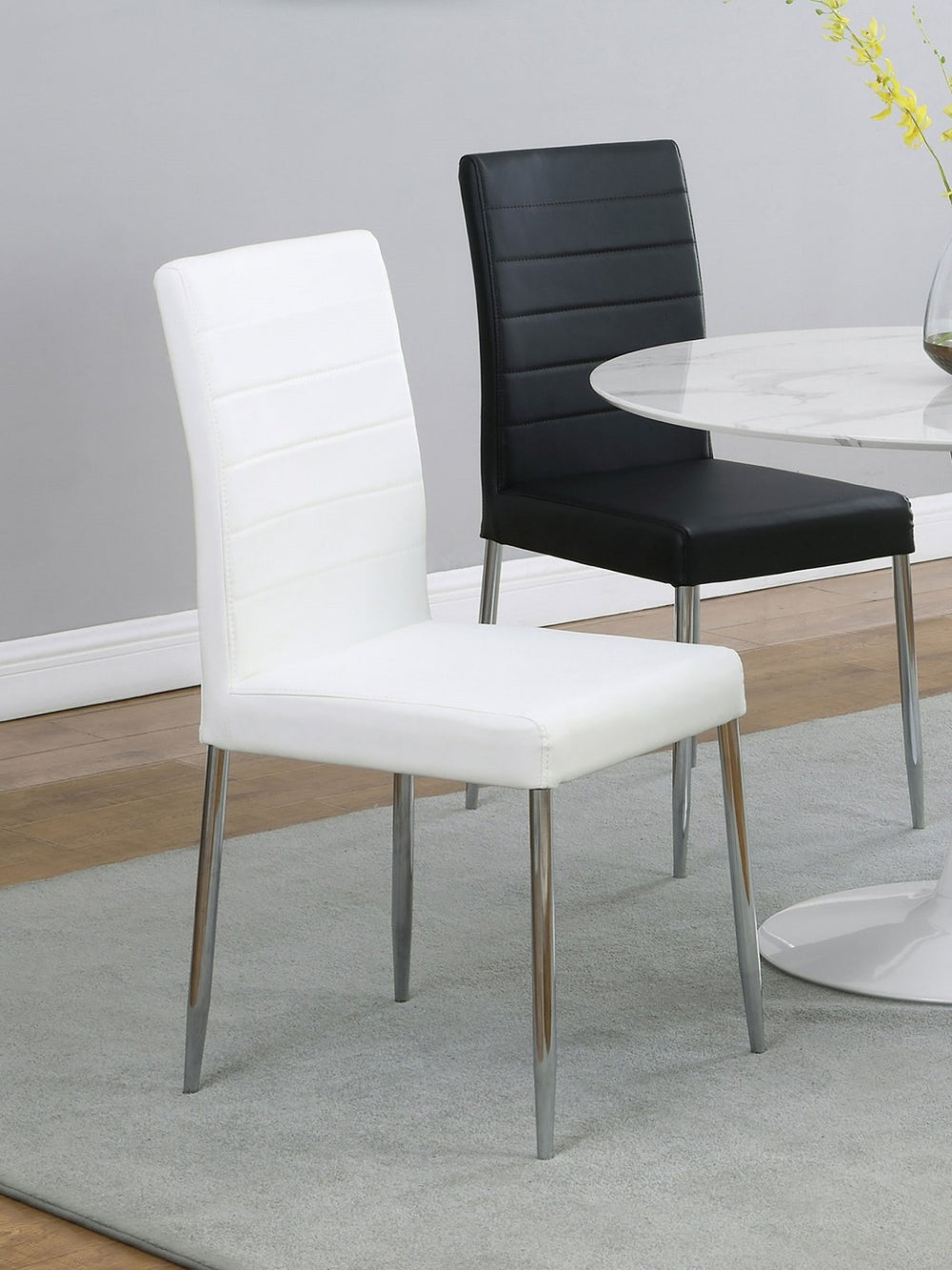 English Elm Set Of 4 Modern Leatherette Dining Chairs With Chrome Legs – Stylish Comfort For Any Space B016P224473-GIGA