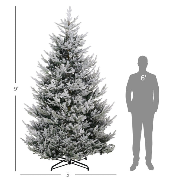 English Elm Flocked Artificial Pine Tree 9 Ft Nordic Winter Snow 1939 Tips Steel Base Indoor T3971P419188