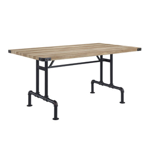 English Elm Oak Contemporary Dining Table With Sandy Black Metal Legs - Durable, Stylish, & Easy To Care For B062P209308