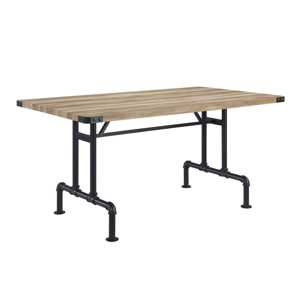 English Elm Oak Contemporary Dining Table With Sandy Black Metal Legs - Durable, Stylish, & Easy To Care For B062P209308