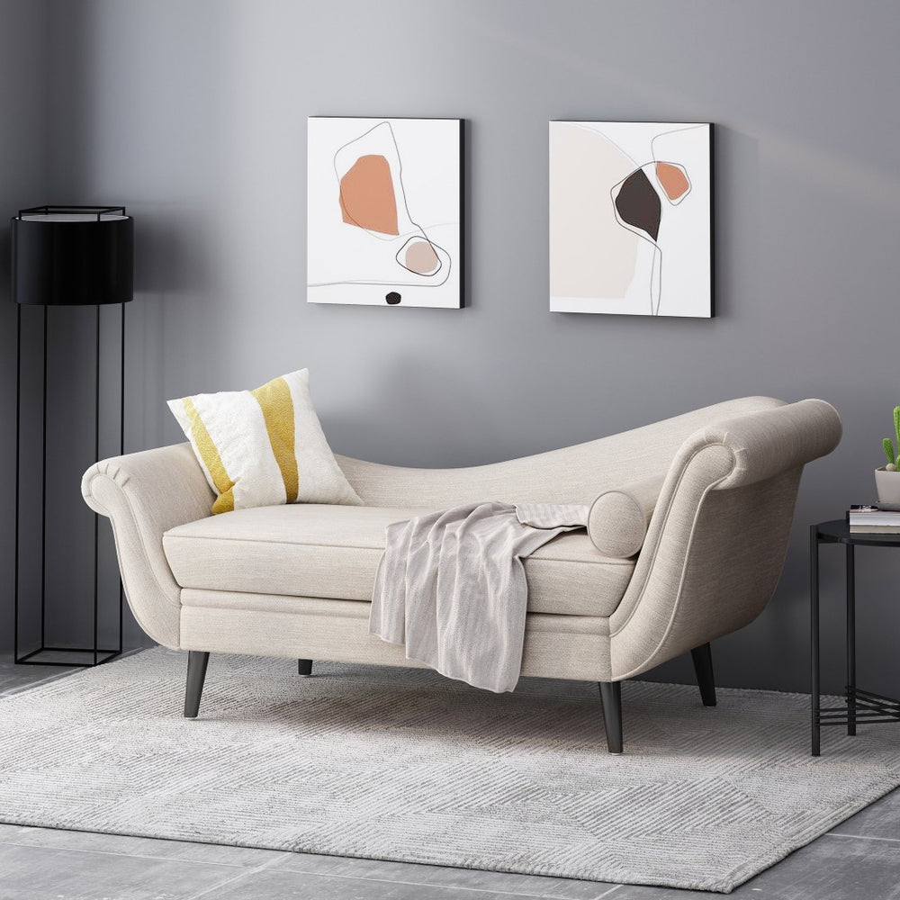 English Elm Chaise Lounge Upholstered Accent Piece Tailored Silhouette for Living Room or Bedroom Beige N776P396744F