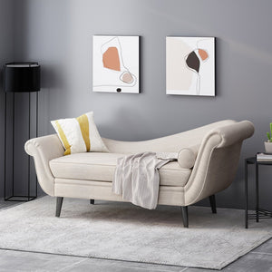 English Elm Chaise Lounge Upholstered Accent Piece Tailored Silhouette for Living Room or Bedroom Beige N776P396744F