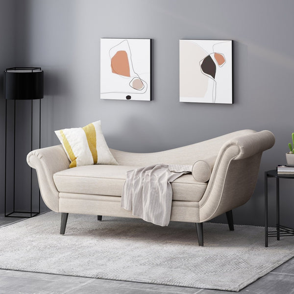 English Elm Chaise Lounge Upholstered Accent Piece Tailored Silhouette for Living Room or Bedroom Beige N776P396744F
