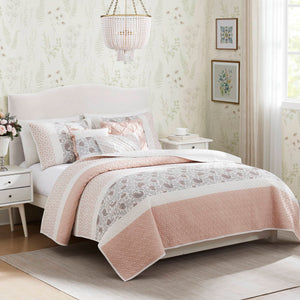 English Elm 6 Madison Park Dawn Cotton Percale Reversible Quilt Set with Paisley Pintuck Lace Trim King/Cal King Blush 17.72 L x 22.83 W x 7.09 H B035129025