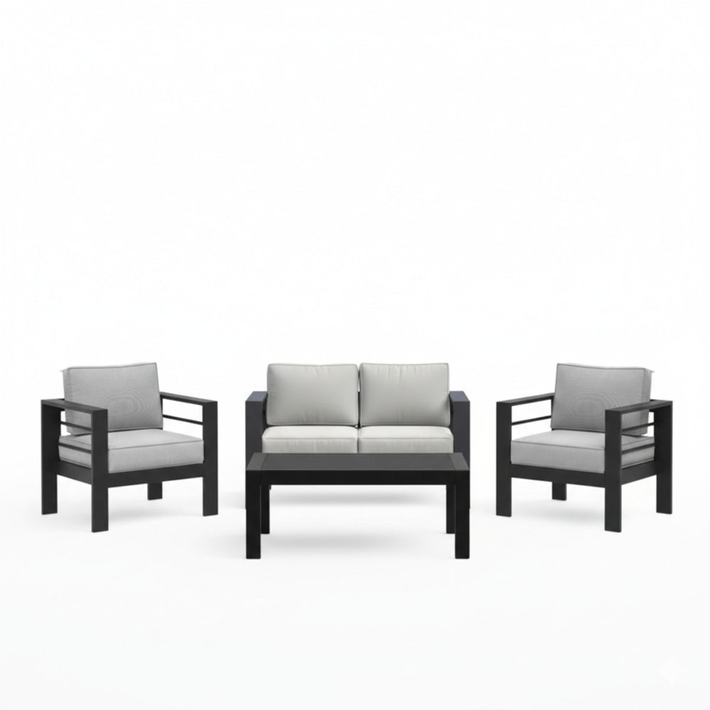 English Elm All-weather 4 Piece Outdoor Conversation Set Iron Frame Olefin Cushions Patio Seating Light Gray B082S00107
