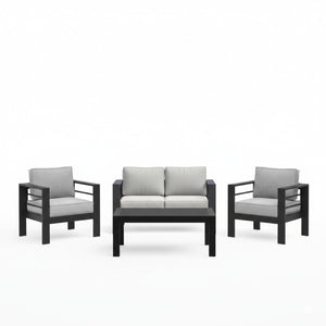 English Elm All-weather 4 Piece Outdoor Conversation Set Iron Frame Olefin Cushions Patio Seating Light Gray B082S00107