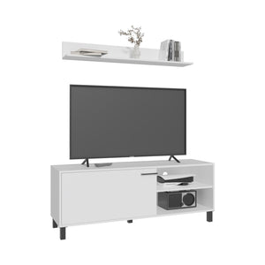 English Elm Living Room Set Modern TV Stand & Wall Shelf White – 1 Door Concealed Storage, 3 Open Shelves, Compact Durable Engineered Wood B097P350287