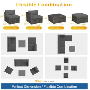 English Elm 5-piece Outdoor Modular Pe Rattan Wicker Patio Set with Tempered Glass Coffee Table Gray B082P455127