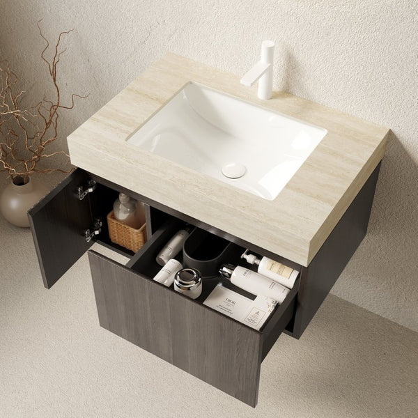 English Elm Muri Floating Bathroom Vanity Sintered Stone Top Plywood Cabinet Espresso Finish W2615S00605
