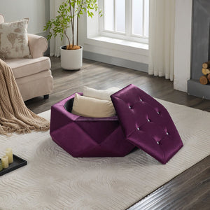 English Elm Christopher Knight Home® - Elegant Velvet Polygon Diamond Tufted Storage Ottoman with Spacious Interior, Durable Multi-Use Seating and Footrest Purple 34.64 L x 29.75 W x 15 H N761P277690A