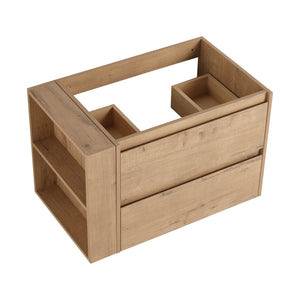 English Elm 30" Wall-Mount Bathroom Vanity With Ceramic Sink, Soft-Close Drawers & Configurable Side Shelf W999S00206