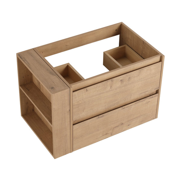 English Elm 30" Wall-Mount Bathroom Vanity With Ceramic Sink, Soft-Close Drawers & Configurable Side Shelf W999S00206