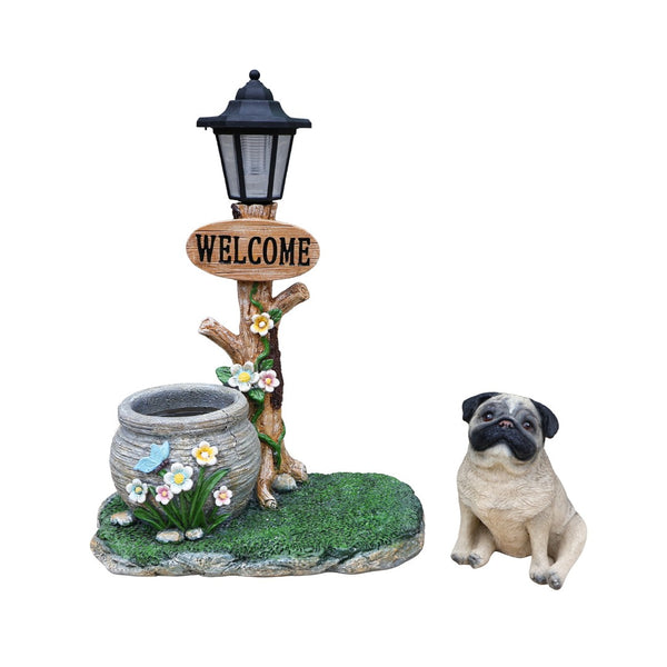 English Elm Schnauzer Solar Led Resin Planter Statue Outdoor Garden Accent for Patio Decor W5398P464252