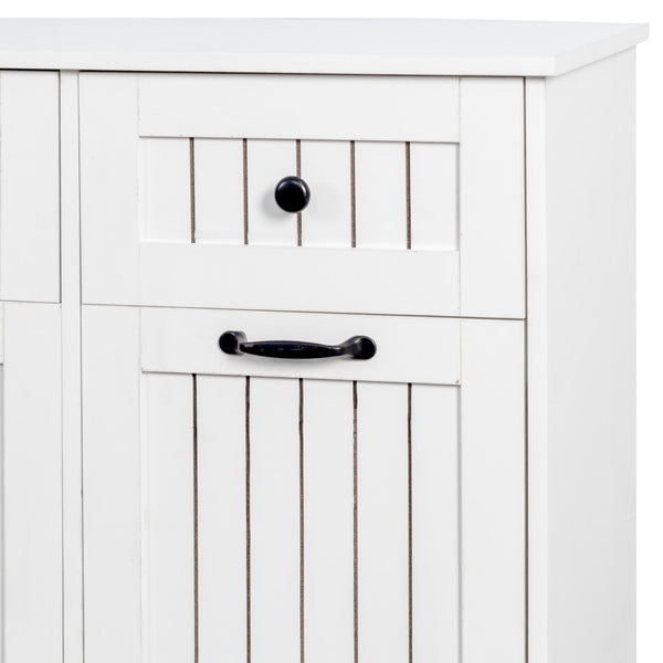 English Elm Laundry Sorting Cabinet with Two Hamper Bags Two Drawers and Melamine Finish W331P373959
