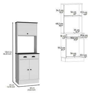 English Elm Apex Compact Kitchen Pantry 66.3" H with Drawer, 3 Shelves & Cabinets for Organized Storage White+Black 37.7 L x 20 W x 8.26 H B097P199737