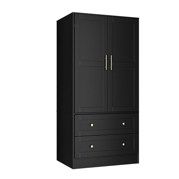 English Elm Shaker Two Door Wardrobe Armoire with Hanging Rod Drawers and Bedroom Storage T3210P477663