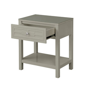 English Elm Dario Contemporary End Table with Tempered Glass Top Open Shelf and Storage Drawer Taupe B2749P413401