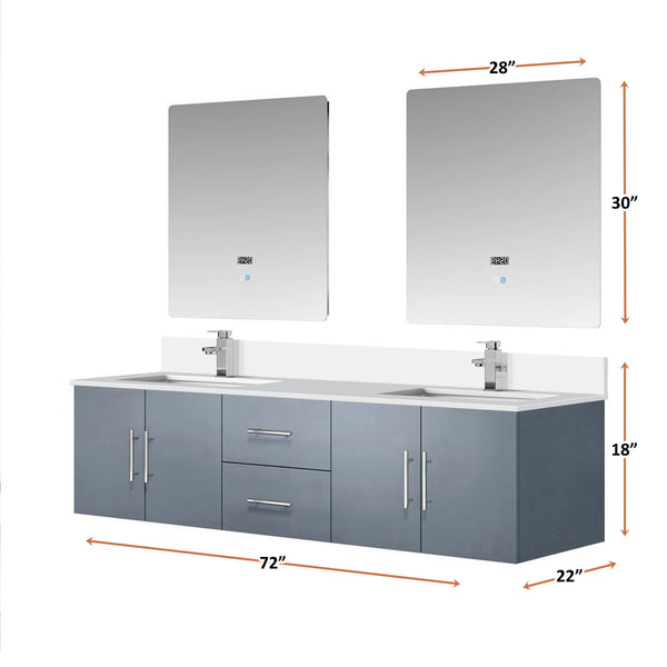 English Elm Dark Grey 72" Double Bath Vanity with Cultured Marble Top, Chrome Faucet, 30" LED Mirrors, Durable Finish B2731S01093