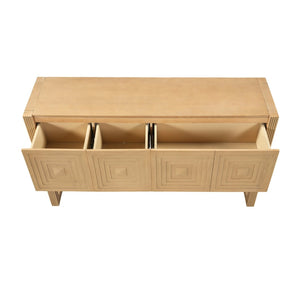 English Elm [video] Art Deco Console Table Geometric Carved Fronts Fluted Legs 3 Soft-close Drawers Light Brown N759P433572T