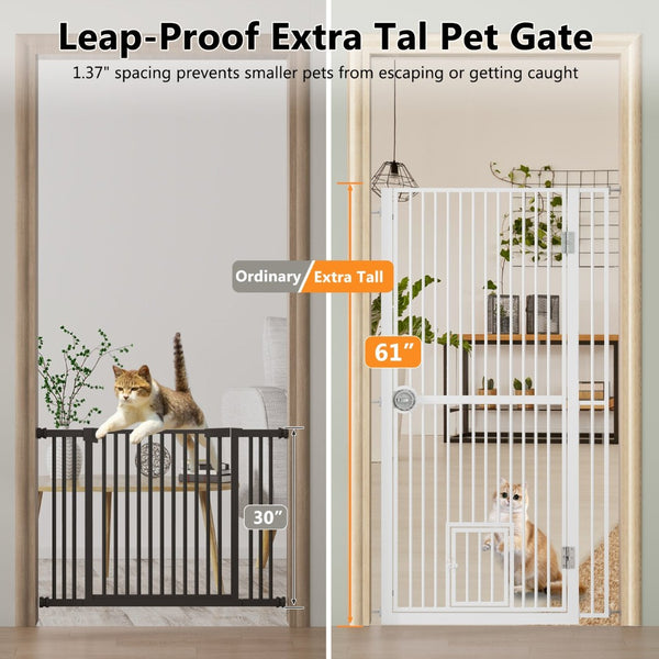 English Elm 61" Extra Tall Pressure Mount Pet Gate Auto Close Bar Spacing for Cats and Dogs T3210P491357
