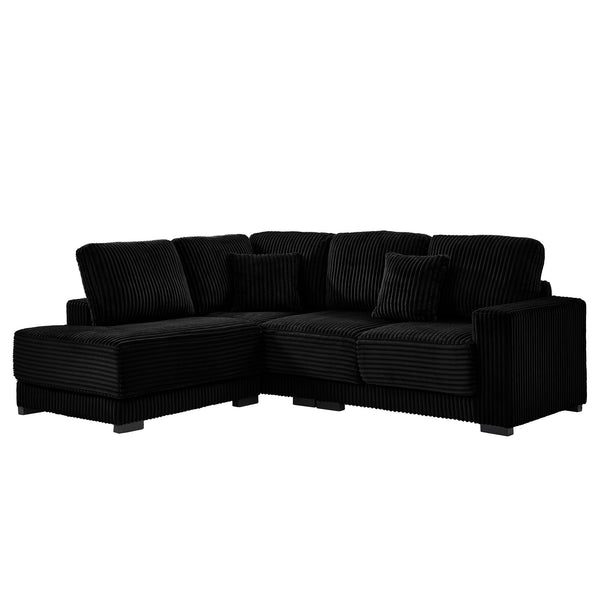 English Elm 93" Sectional Sofa L-Shaped Upholstered Corduroy 3-Seater with Reversible Chaise, Solid Wood Frame, Plush Coil-Foam Cushions Black W1097S00223
