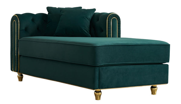 English Elm 66.9''W Velvet Chaise Lounge with Tufted Back and Gold Trim, Luxury Modern Sofa for Living Room Green W579P224636