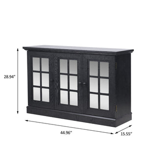 English Elm 45" Mirrored Acrylic Door Sideboard Mdf Buffet Cabinet with Adjustable Shelves Black W2899P372750