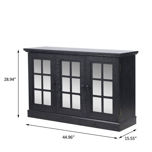 English Elm 45" Mirrored Acrylic Door Sideboard Mdf Buffet Cabinet with Adjustable Shelves Black W2899P372750