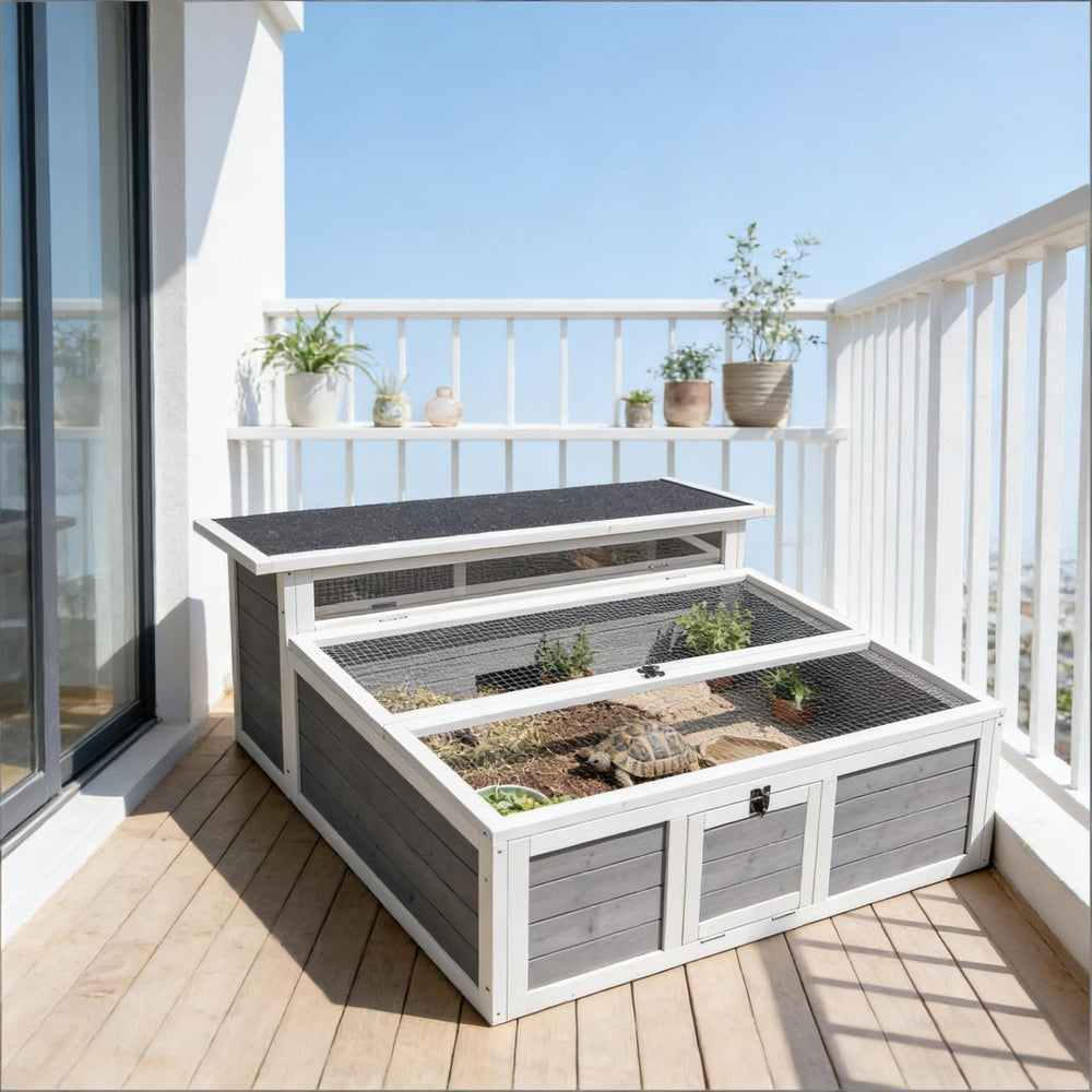 English Elm Pet Tortoise Fir Wood Enclosure with Galvanized Mesh Dual Zone Basking Run Habitat T3971P481432