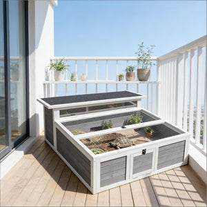 English Elm Pet Tortoise Fir Wood Enclosure with Galvanized Mesh Dual Zone Basking Run Habitat T3971P481432