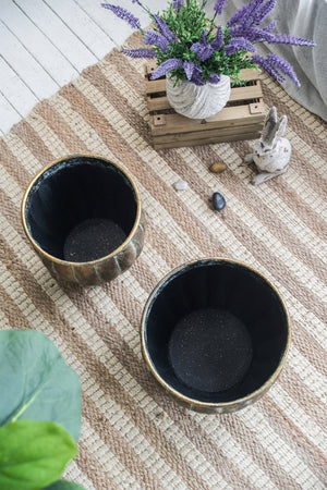 English Elm Set of 2 Distressed Iron Planters with Golden Patina for Indoor Outdoor Decor W2078P498286