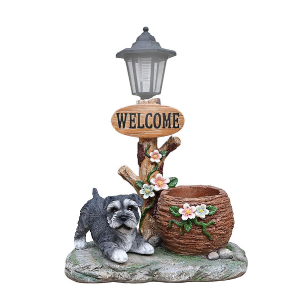 English Elm Schnauzer Solar Led Resin Planter Statue Outdoor Garden Accent for Patio Decor W5398P464236