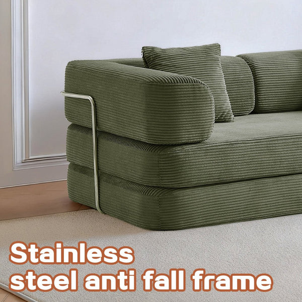 English Elm Floor Sofa Bed Modular Corduroy Convertible Lounge with Steel Frame for Living Room Antique Green W3565P397194