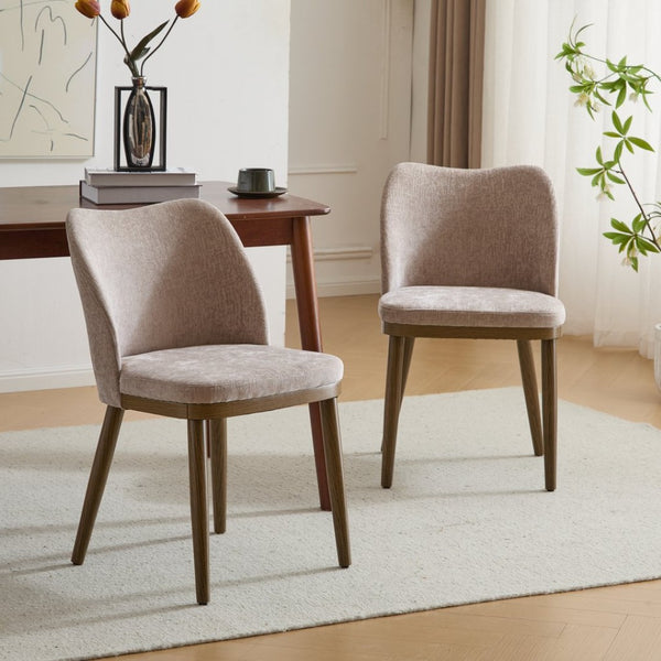 English Elm Dining Chair Set of 2 Mid-century Walnut Wood Frame Upholstered Seat and Back Apricot Cream N771P237036V