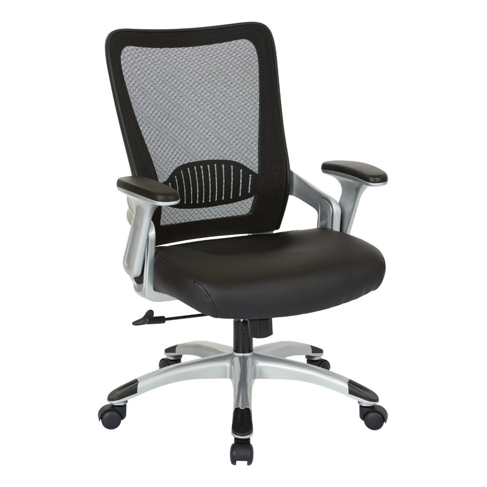 OSP Home Furnishings Screen Back Ergonomic Mesh Office Chair with Lumbar Support and Faux Leather Padded Seat EMH69216-U6