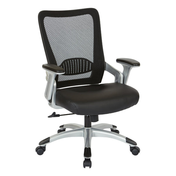 OSP Home Furnishings Screen Back Ergonomic Mesh Office Chair with Lumbar Support and Faux Leather Padded Seat EMH69216-U6