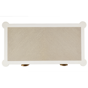 Aster Three-Drawer Chest in Off-White & Fog with Polished Brass Pulls | Elegant Winterthur Design