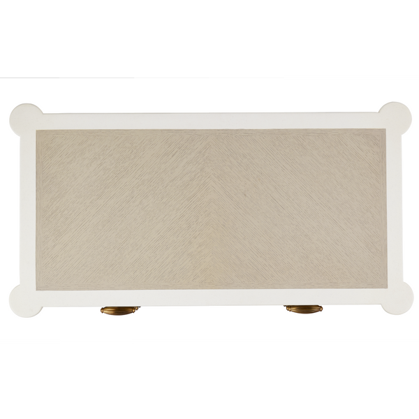 Aster Three-Drawer Chest in Off-White & Fog with Polished Brass Pulls | Elegant Winterthur Design