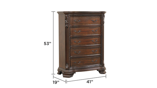 English Elm Traditional 5-Drawer Chest in Walnut with Metal Pulls — Durable Solid & Manufactured Wood Storage Solution B009P225189