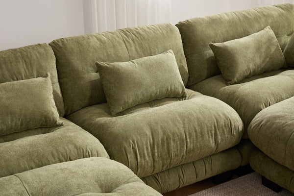 English Elm United We Win U-Shaped Cloud Couch In Pelletized Velvet With 2 Ottomans & Lumbar Pillows For Cozy Living W1568S00197-GIGA