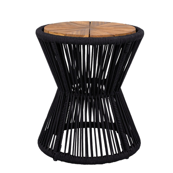 English Elm Scott Living Nara Outdoor Acacia Wood Side Tables with Woven Rope Iron Frame Set Black,Teak N770PS2354692B