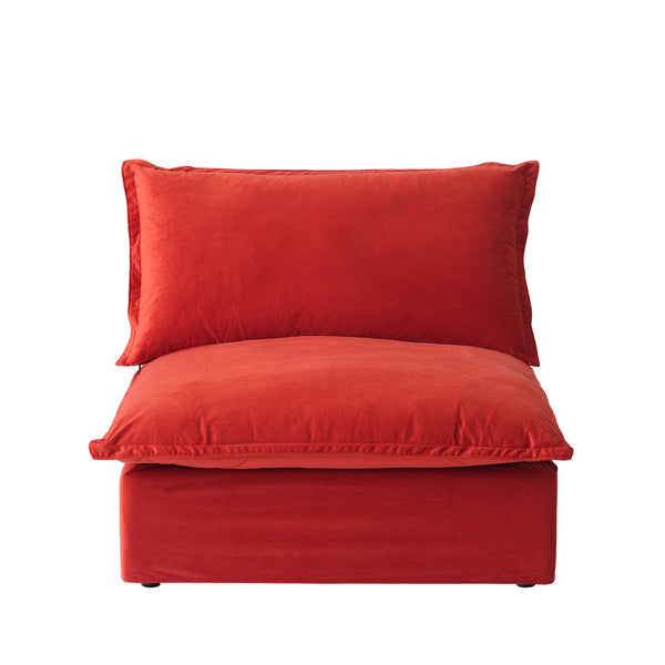English Elm Sky Cloud Sectional Sofa with Cloud-Like Comfort, Modular L-Shaped Velvet Seating, Removable Covers, Storage Ottoman Red B341S00019