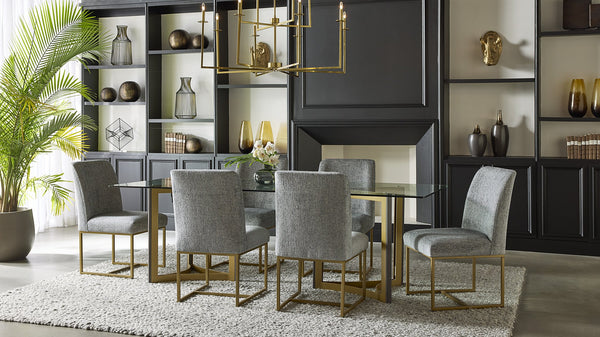 Sunpan Mendoza Modern Dining Table Base Set of 2 - Stylish Gold Steel & Oak for 96" Glass Tops