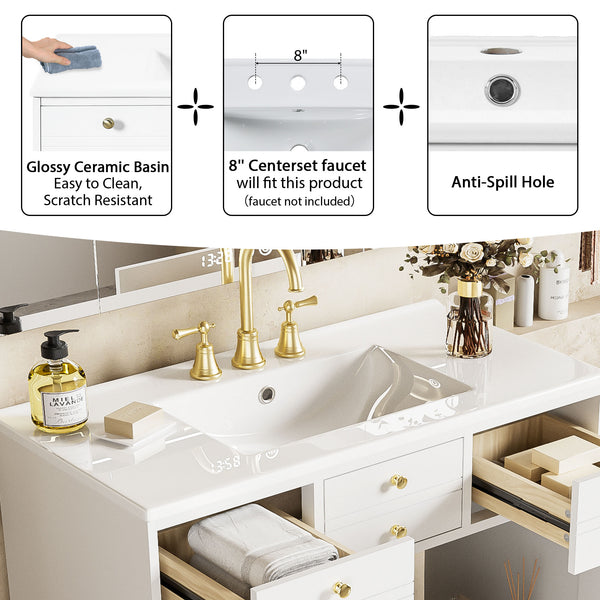 English Elm 36'' Bathroom Vanity with Ceramic Sink Combines Retro Solid Wood Frame, Soft-Close Drawers & Ample Storage White N710P195628K